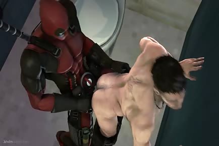 Deadpool public bathroom fucking gay cartoon creampie