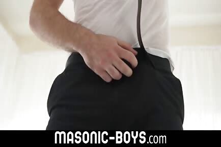 New masonic recruit is getting interviewed with buttplug and handjob by Master Kamp MASONIC-BOYS.COM